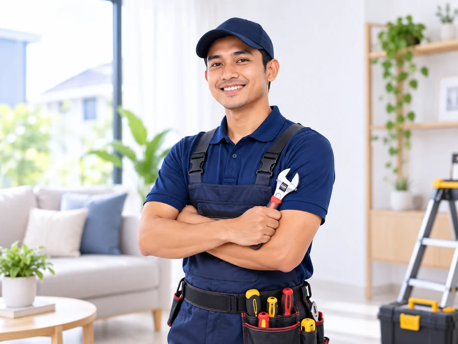 Penyedia servis rumah dan tempatan dengan peralatan kerja
